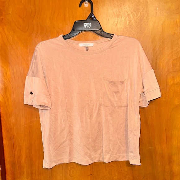 Casual Soft Brown Rolled-Sleeve Pocket Tee - Picture 1 of 2